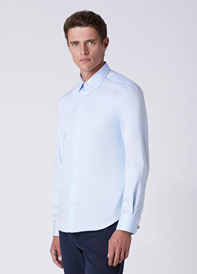 Beymen Club Slim Fit Açık Mavi Pamuk Saten Non-iron Gömlek - 5
