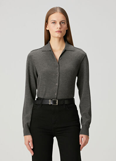 7 For All Mankind Koyu Gri Kaşmir Polo Hırka - 3