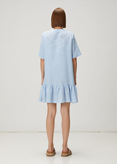 Beymen Club Mavi Mini Keten Gömlek Elbise - 4