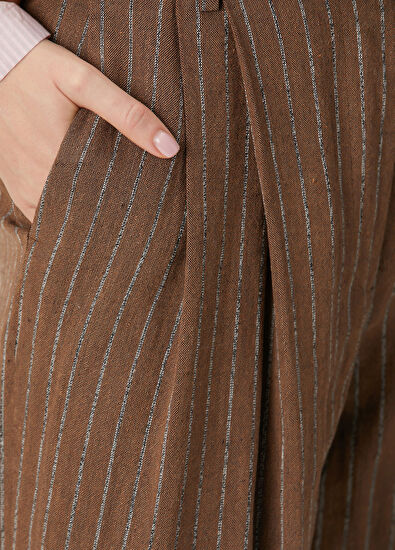 Dries Van Noten Partan Kahverengi Çizgili Keten Pantolon - 5