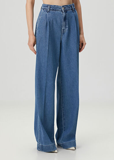 7 For All Mankind Wide Leg Mavi Pileli Jean Pantolon - 3