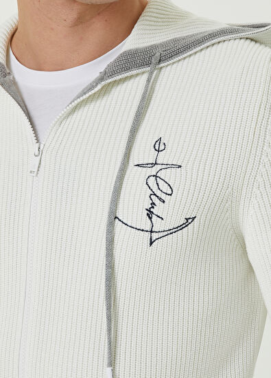 Beymen Club Beyaz Kapüşonlu Çapa Nakışlı Scuba Hırka - 5