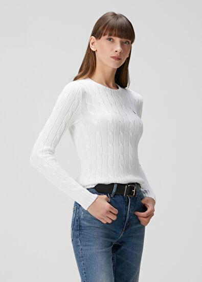 Beyaz Saç Örgülü Triko - Görsel 4