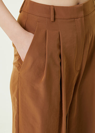 Beymen Club Kahverengi Çift Pilili Krep Palazzo Pantolon - 5