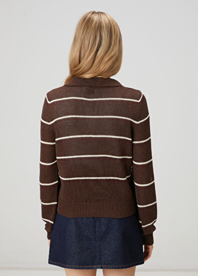 Beymen Club Kahverengi Çizgili Polo Kazak - 4