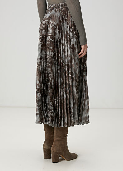 Beymen Club Kahverengi Desenli Pileli Midi Etek - 6