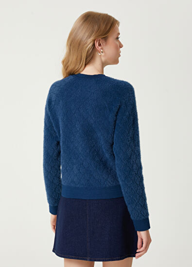 Teal Blue Gold Buttoned Sweater Beymen Club Teal Blue Gold Buttoned Sweater - 6