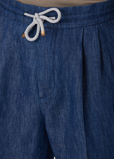 Brunello Cucinelli Lacivert Beli Kordonlu Çift Pilili Pantolon - 4