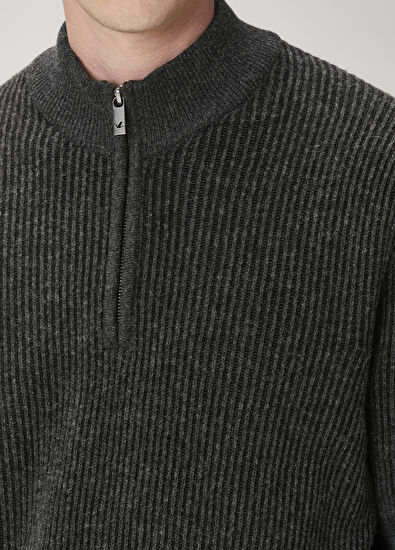 Beymen Club Antrasit Melanj Yakası Fermuarlı Kazak - 6