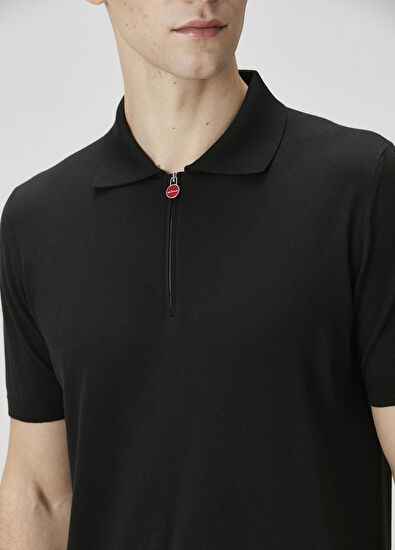Kiton Siyah Polo Yaka Kısa Kollu Triko - 5
