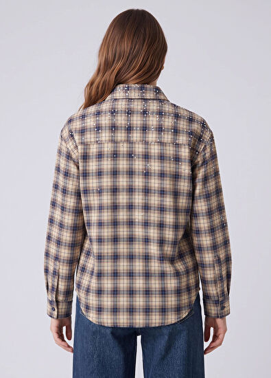Beymen Club Navy Blue Ecru Mini Plaid Shirt - 4