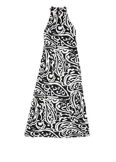 Beymen Club Siyah Beyaz Midi Keten Elbise - 7