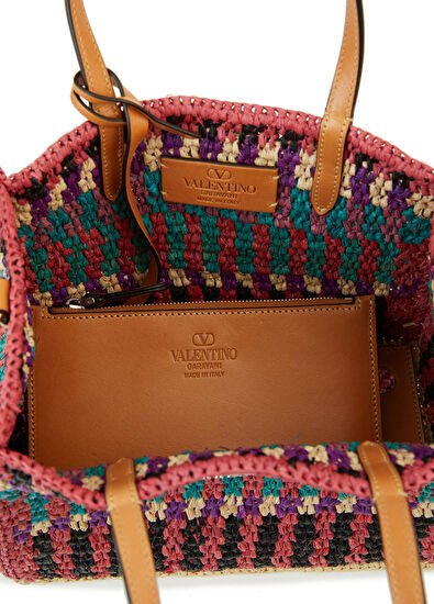 Valentino Garavani VLogo Çok Renkli Kadın Hasır Plaj Çantası - 4