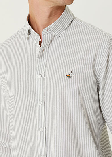 Beymen Club Comfort Fit Haki Çizgi Desenli Gofreli Gömlek - 6