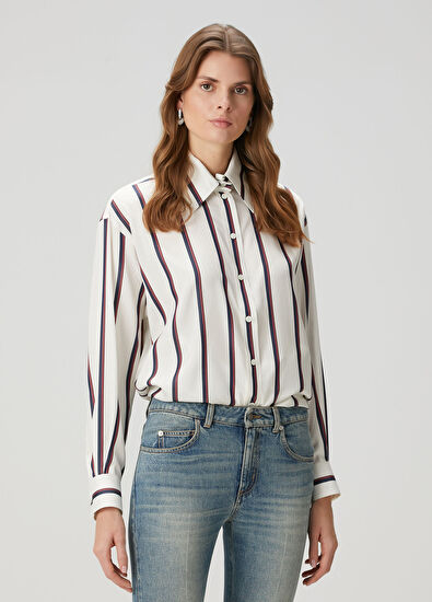 McQueen Kırık Beyaz Çizgili İpek Gömlek - 3