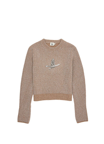 Beige Embellished Logo Wool Sweater Beymen Club Beige Embellished Logo Wool Sweater - 7