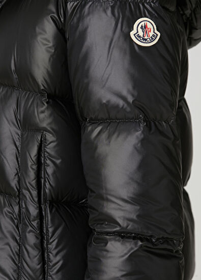 Serittes Siyah Kapüşonlu Puffer Mont - Görsel 7