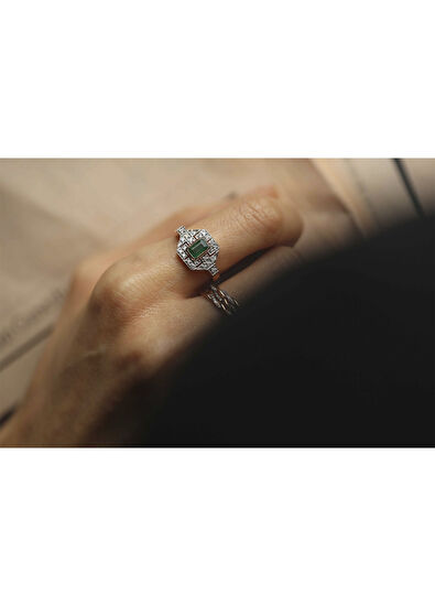 Reis Kuyumculuk Arte Zümrüt Pırlanta Taşlı 14 Ayar Pembe Altın Kadın Yüzük - 5