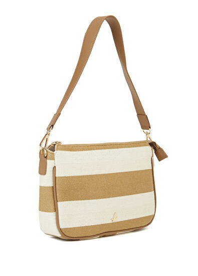 Beymen Club Taba Beyaz Çizgili Kadın Keten Çanta - 3
