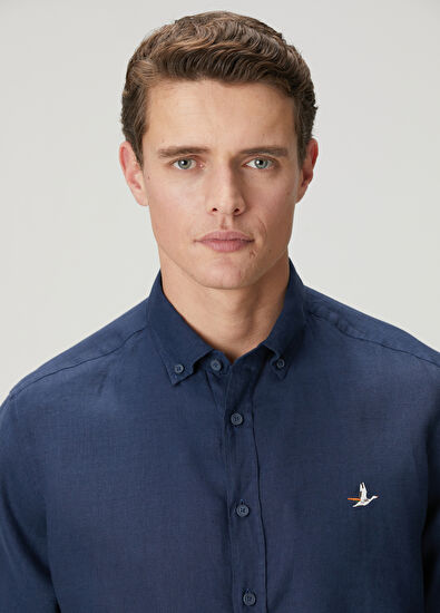 Beymen Club Comfort Fit Lacivert Keten Gömlek - 6