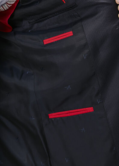 Koyu Lacivert Çizgi Desenli Yün Takım Elbise - Görsel 11