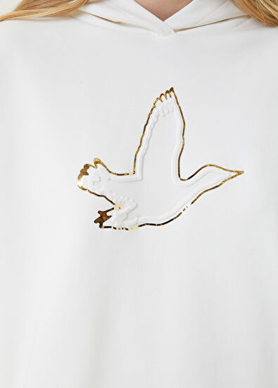 Beymen Club Beyaz Gold Kapüşonlu Gofre Logolu Sweatshirt - 5