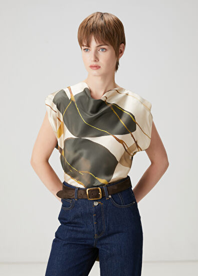 Beymen Club Yeşil Krem Desenli İpek Gömlek - 3