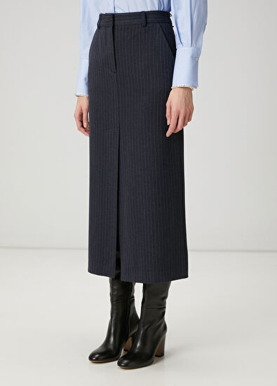 Beymen Club Navy Blue Striped Midi Skirt - 3