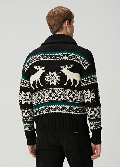 Polo Ralph Lauren Siyah Etnik Desen Jakarlı Yün Kazak - 4