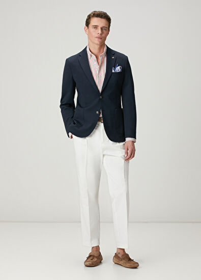 Beymen Club Comfort Fit White Burgundy Striped Linen Shirt - 3