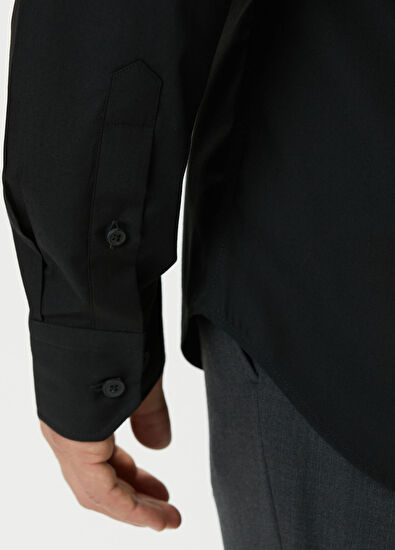 Beymen Club Slim Fit Black Hidden Button Collar Non-Iron Shirt - 6