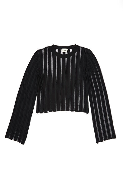 Beymen Club Black Transparent Striped Crop Sweater - 7