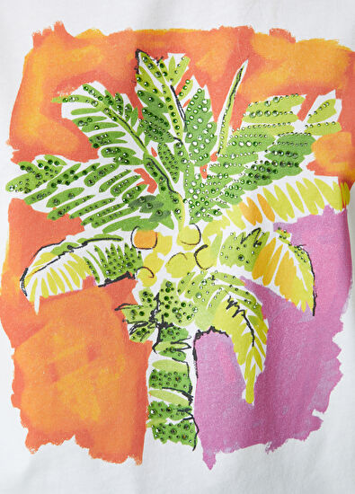 Beymen Club Kırık Beyaz Palmiye Baskılı T-shirt - 5