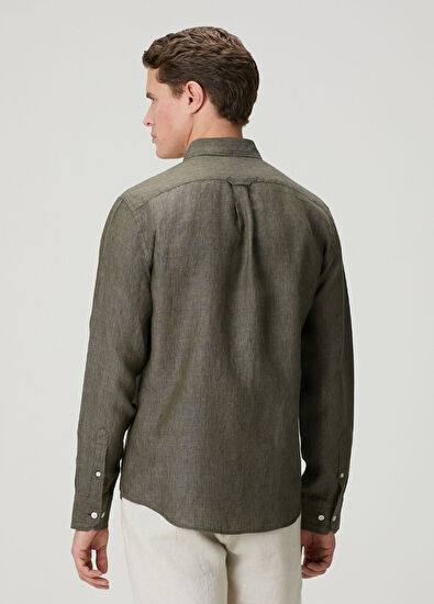 Beymen Club Comfort Fit Haki Keten Gömlek - 5