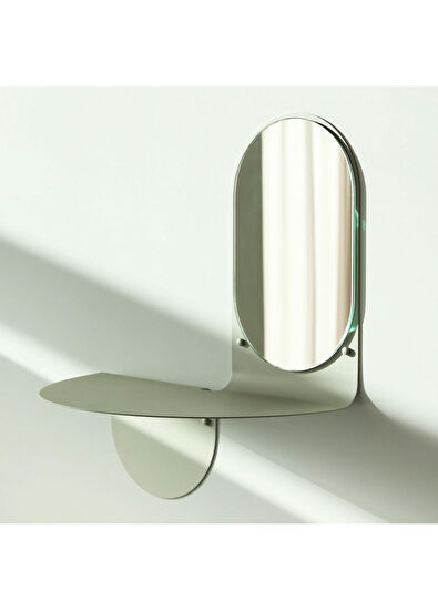 KLEVERING Flip Açık Gri Metal Raflı Duvar Aynası - 5