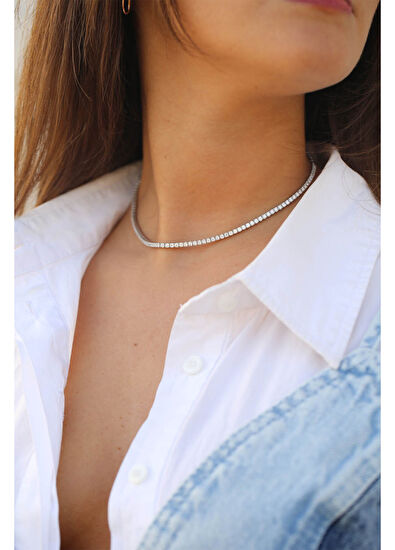 Reis Kuyumculuk Su Yolu 14 Ayar Beyaz Altın Kadın Choker - 5