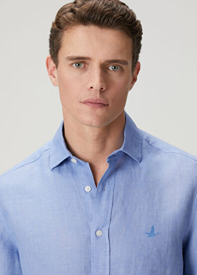 Beymen Club Comfort Fit Italian Collar Delave Linen Shirt - 6