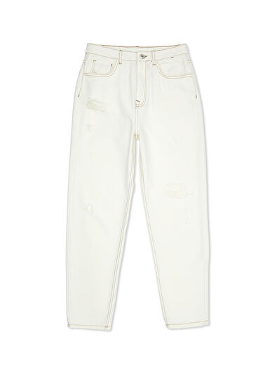 Beymen Club Beyaz Yıpratmalı Jean Pantolon - 7