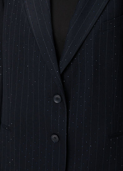 Sandro Navy Blue Striped Crystal Embellished Jacket - 5