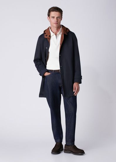 Beymen Club Navy Blue Tan Hooded Reversible Overcoat - 4