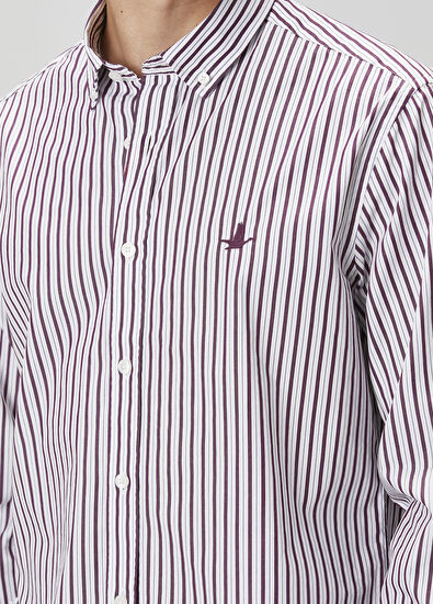 Beymen Club Comfort Fit Mürdüm Çizgi Desenli Gömlek - 6
