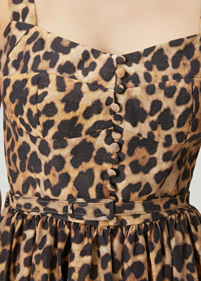 Beymen Club Kahverengi Leopar Desenli Midi Elbise - 6
