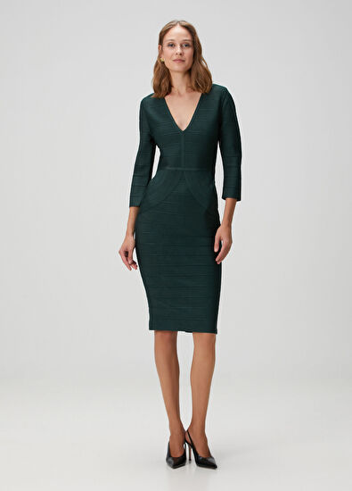 Herve Leger Green Midi Evening Dress - 3