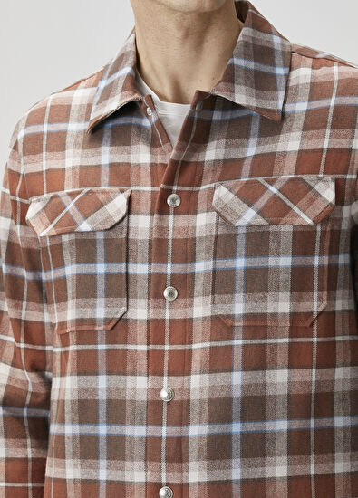 Beymen Club Kahverengi Mavi Ekose Desenli Dış Gömlek - 5