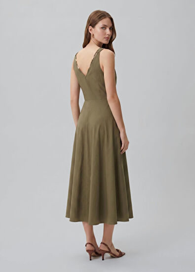 Beymen Club Khaki Pleat Detail Midi Dress - 3