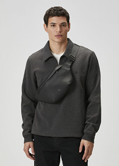 Beymen Club Black Men's Leather Waist Bag - 5