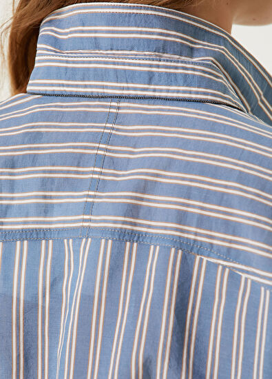 Brunello Cucinelli Mavi Çizgili Midi Gömlek Elbise - 4