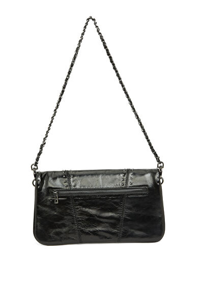 Rock Vintage Siyah Kadın Deri Çanta - Görsel 5