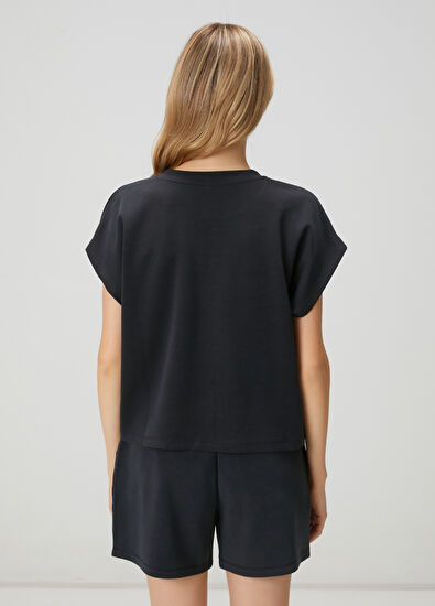 Beymen Club Siyah Bantlı Kısa Kol Sweatshirt - 5