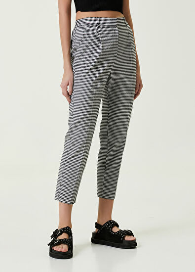 Beymen Club Black and White Houndstooth Cigarette Pants - 3